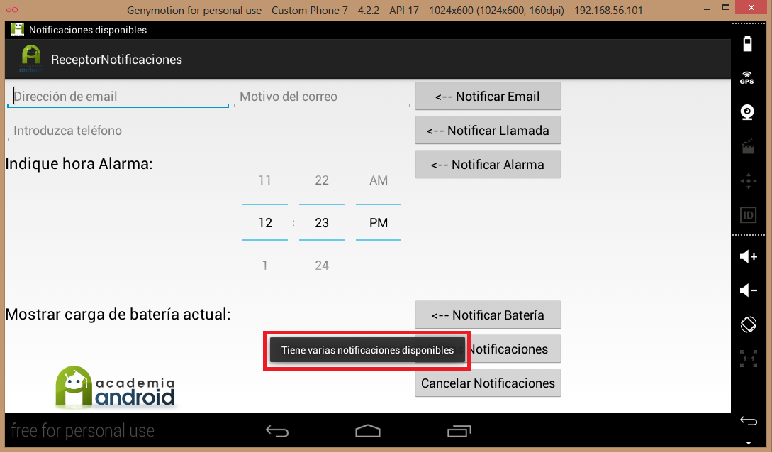 Visualización Notificación Toast
