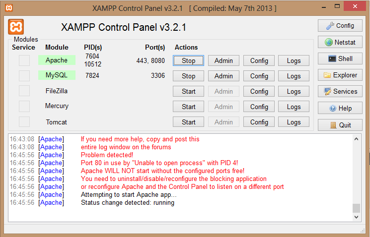 Arranque de Apache y MySQL en XAMPP