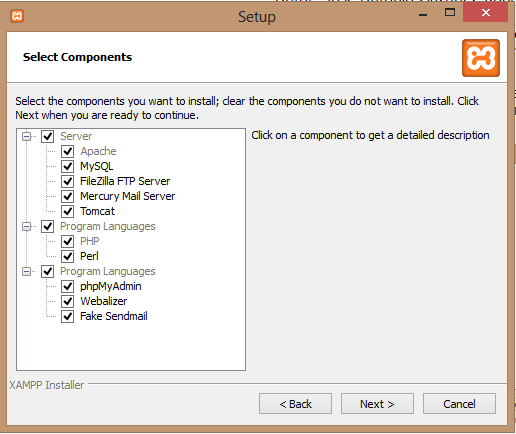 Componentes instalación XAMPP