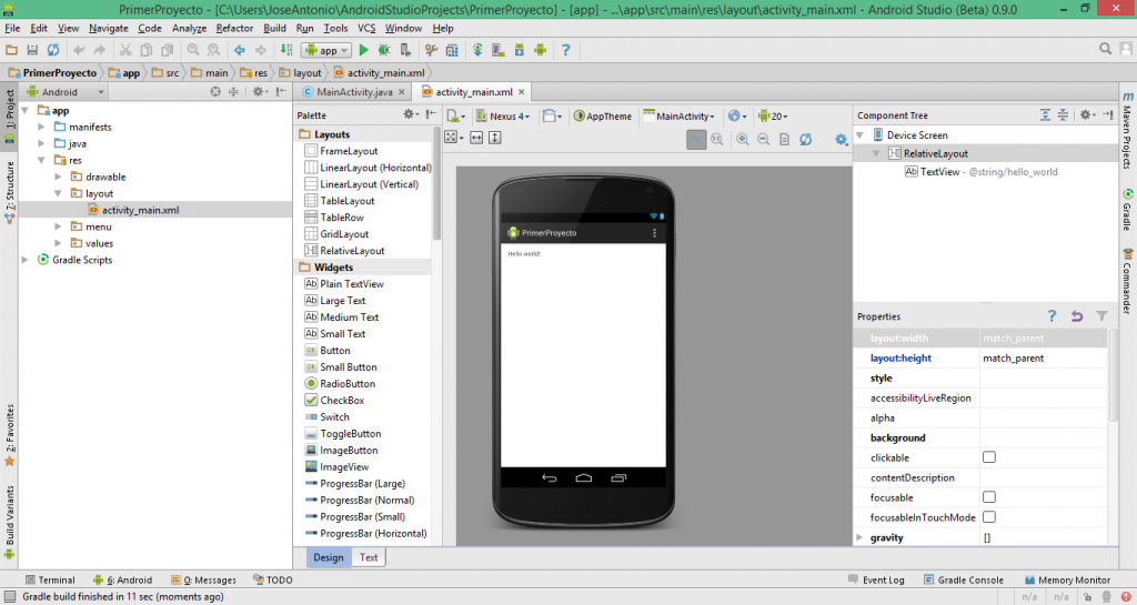Ventana principal de Android Studio