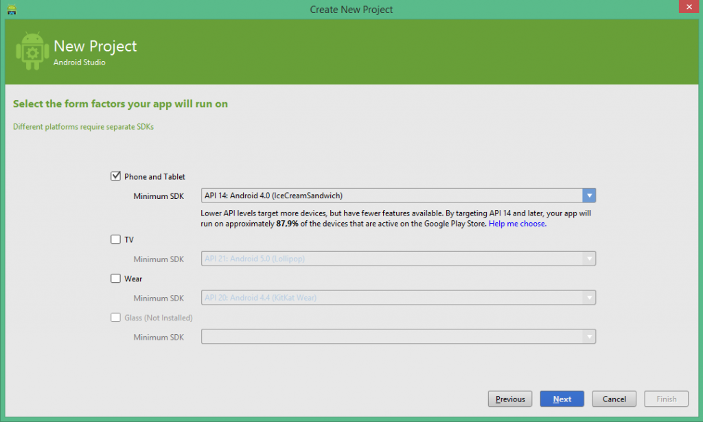 Elección Tipo App en Android Studio