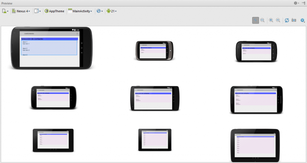 Opción preview Devices en Android Studio