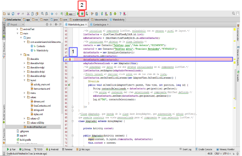 Uso de breakpoints para depurar en Android Studio