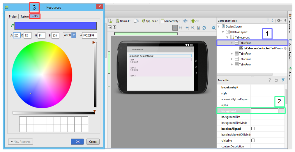 Herramienta diseño color en Android Studio