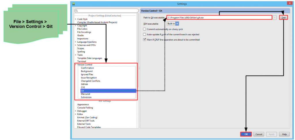 Settings Version Control Git