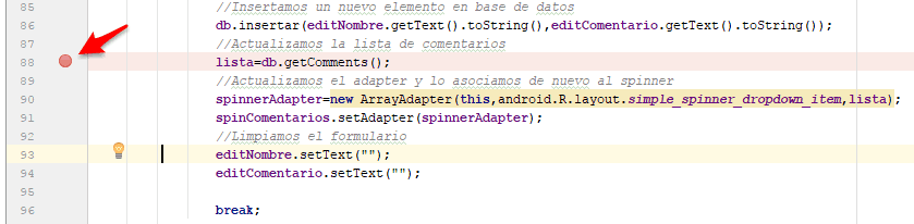 Asignar breakpoint en Android Studio