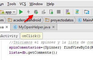 Botón Debug-app en Android Studio