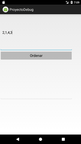 Pantalla de la app Android ordenar números