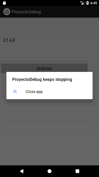 mensaje error en la aplicación Android